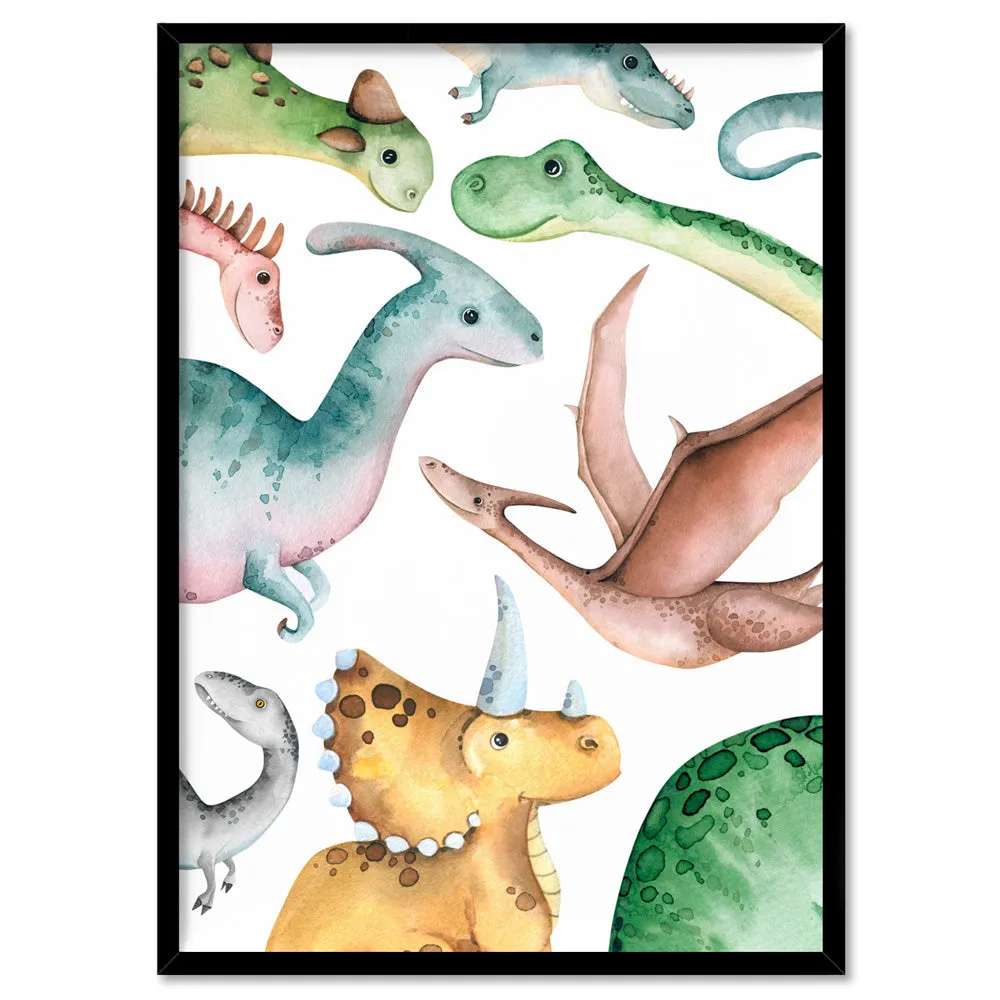 Dinosaur Peek a Boo in Watercolour - Art Print