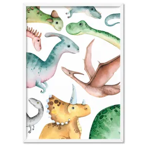 Dinosaur Peek a Boo in Watercolour - Art Print