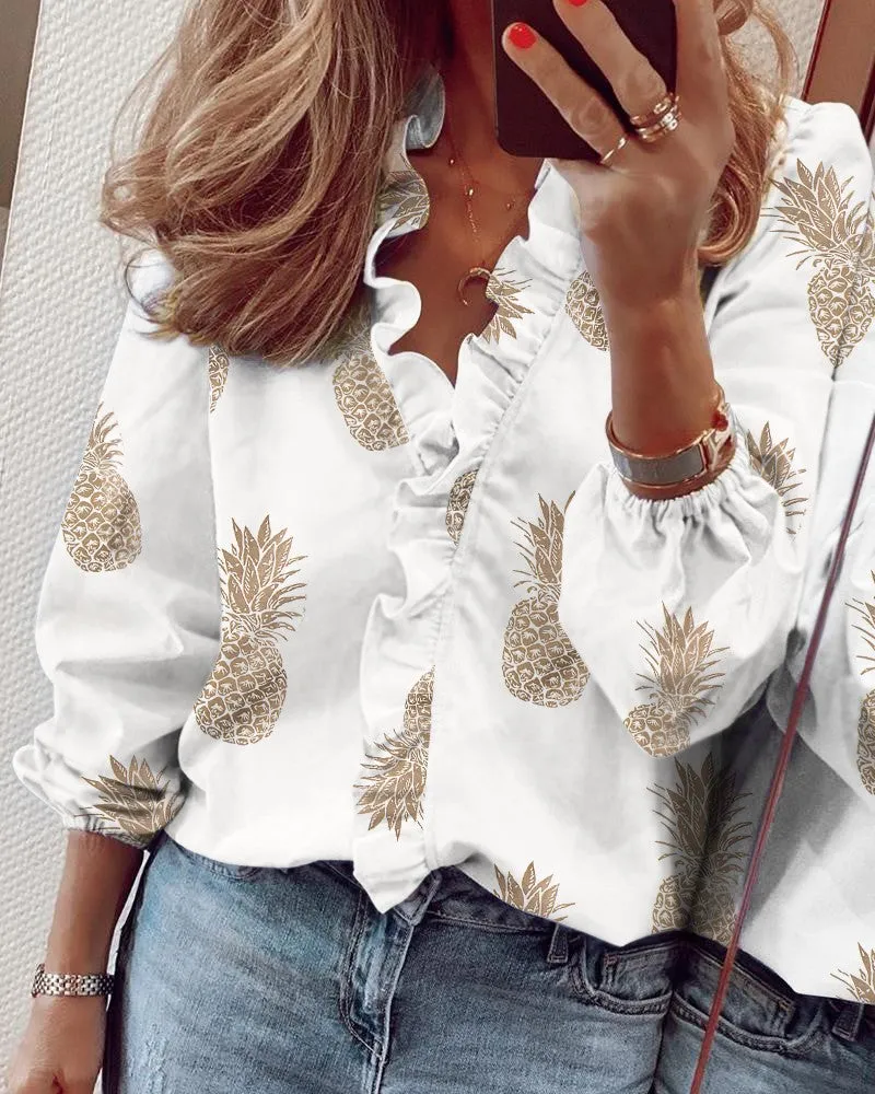 Fashion casual long-sleeved ruffled shirt blouse