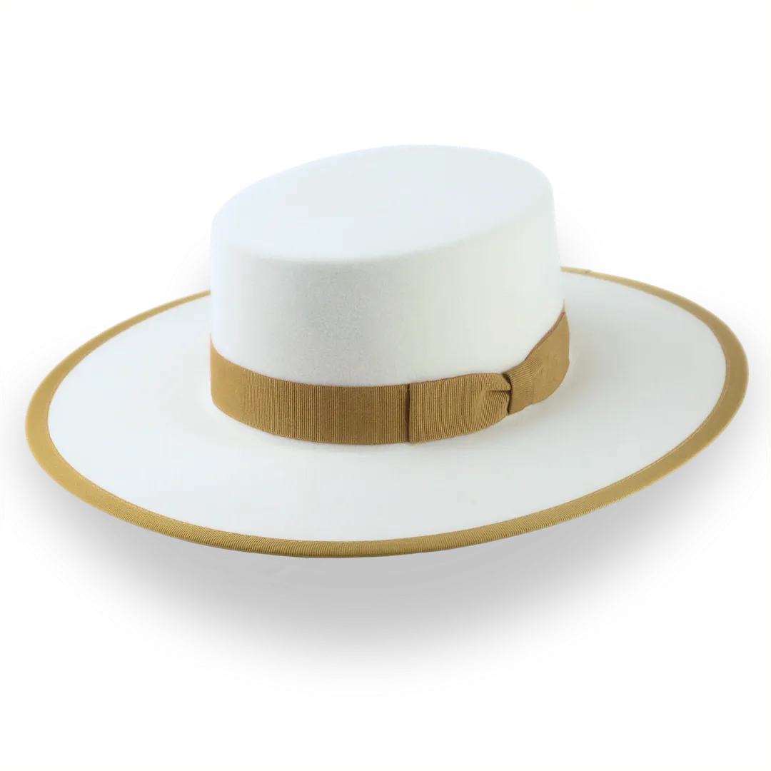 Flat Western Cowboy Hat in Ivory Fur Felt | The Tower