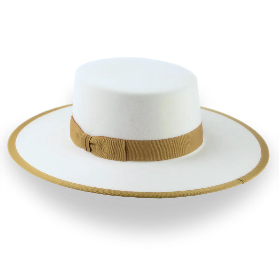 Flat Western Cowboy Hat in Ivory Fur Felt | The Tower