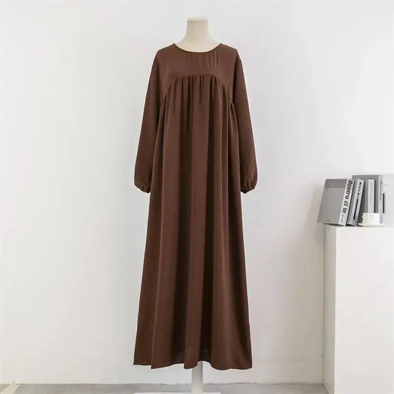 Full Sleeve Casual Solid Pockets Loose Maxi Dress