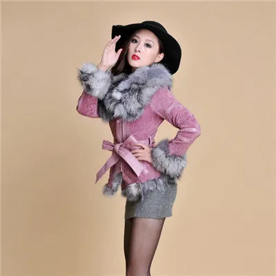 Genuine Leather Suede Fur Wide Collar, Trim, Cuffs Coats