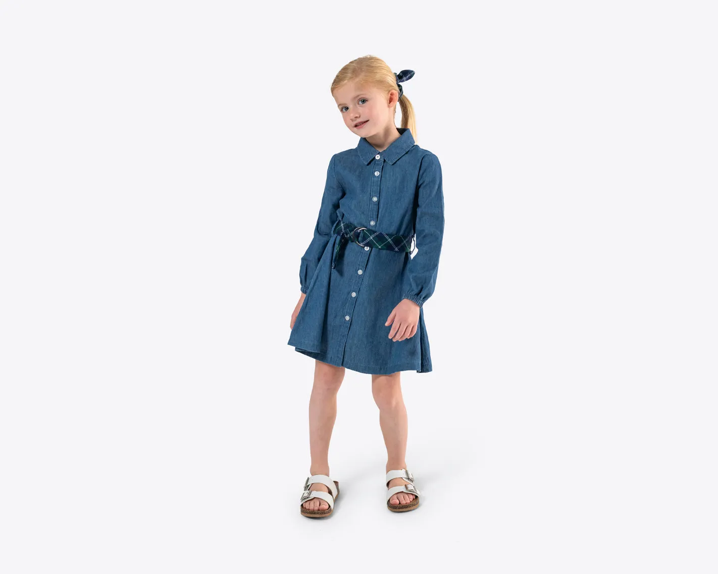 Girls' Chambray Dress and Scrunchie Set