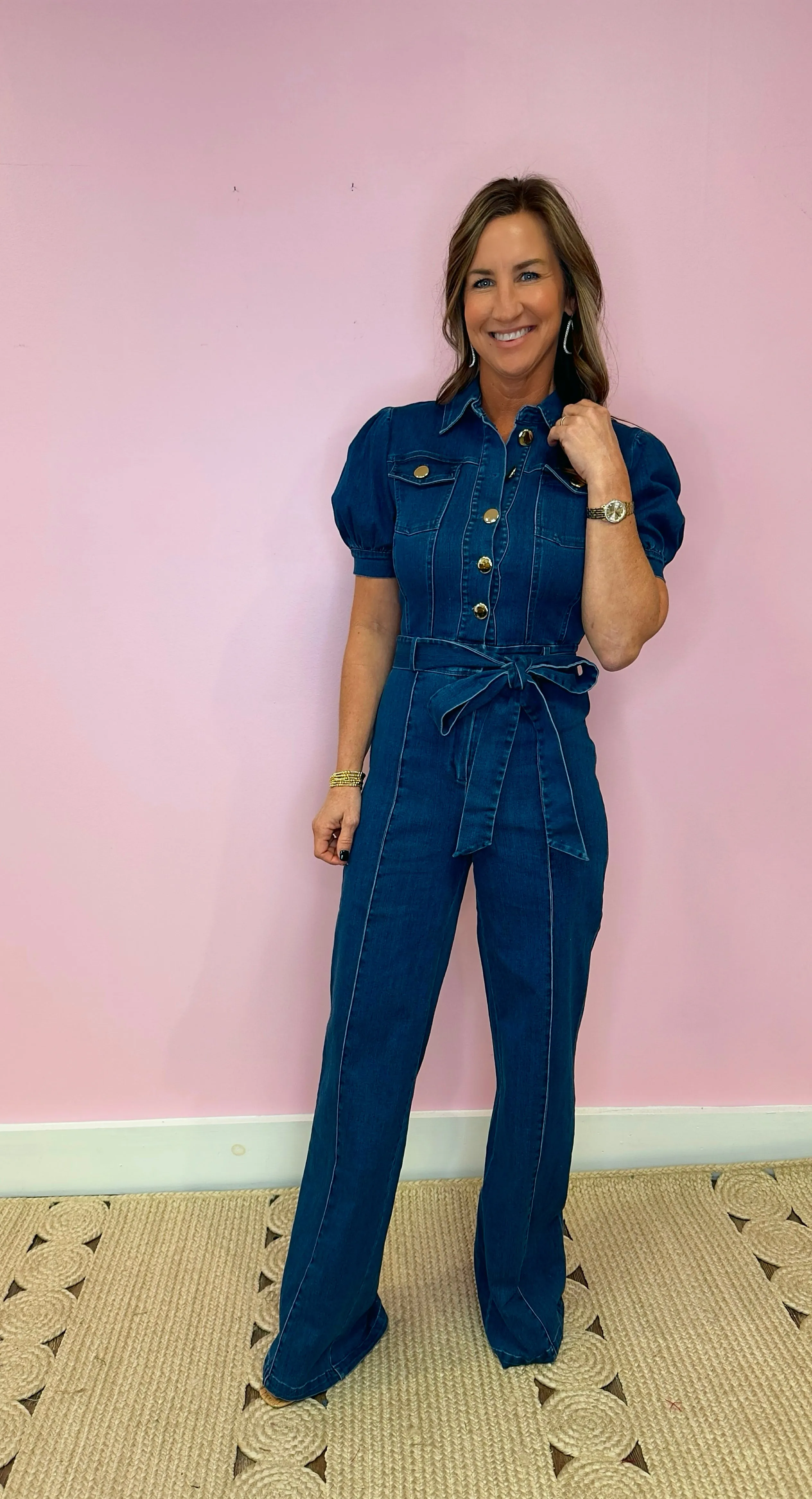 Gold Chain Cowboy Denim Jumpsuit