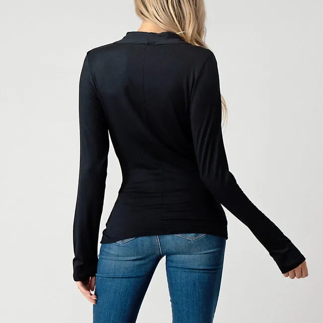 Heimious Modal Ruched Surplice Top | Black