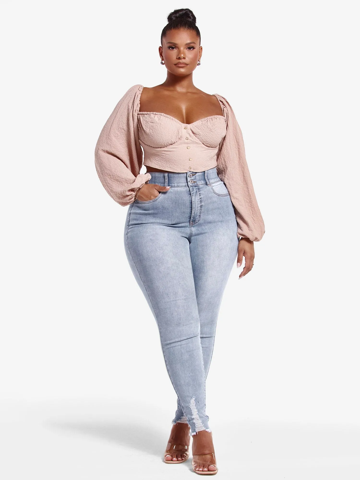 High Rise Destructed Curvy Skinny Jeans - Short Inseam