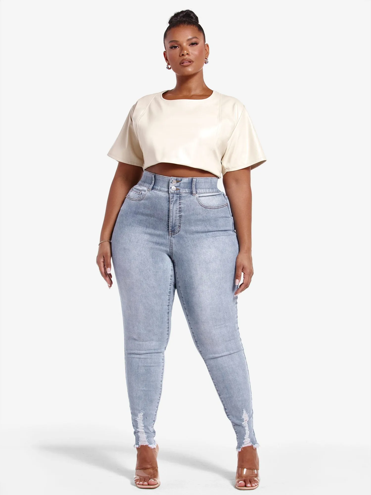 High Rise Destructed Curvy Skinny Jeans - Short Inseam