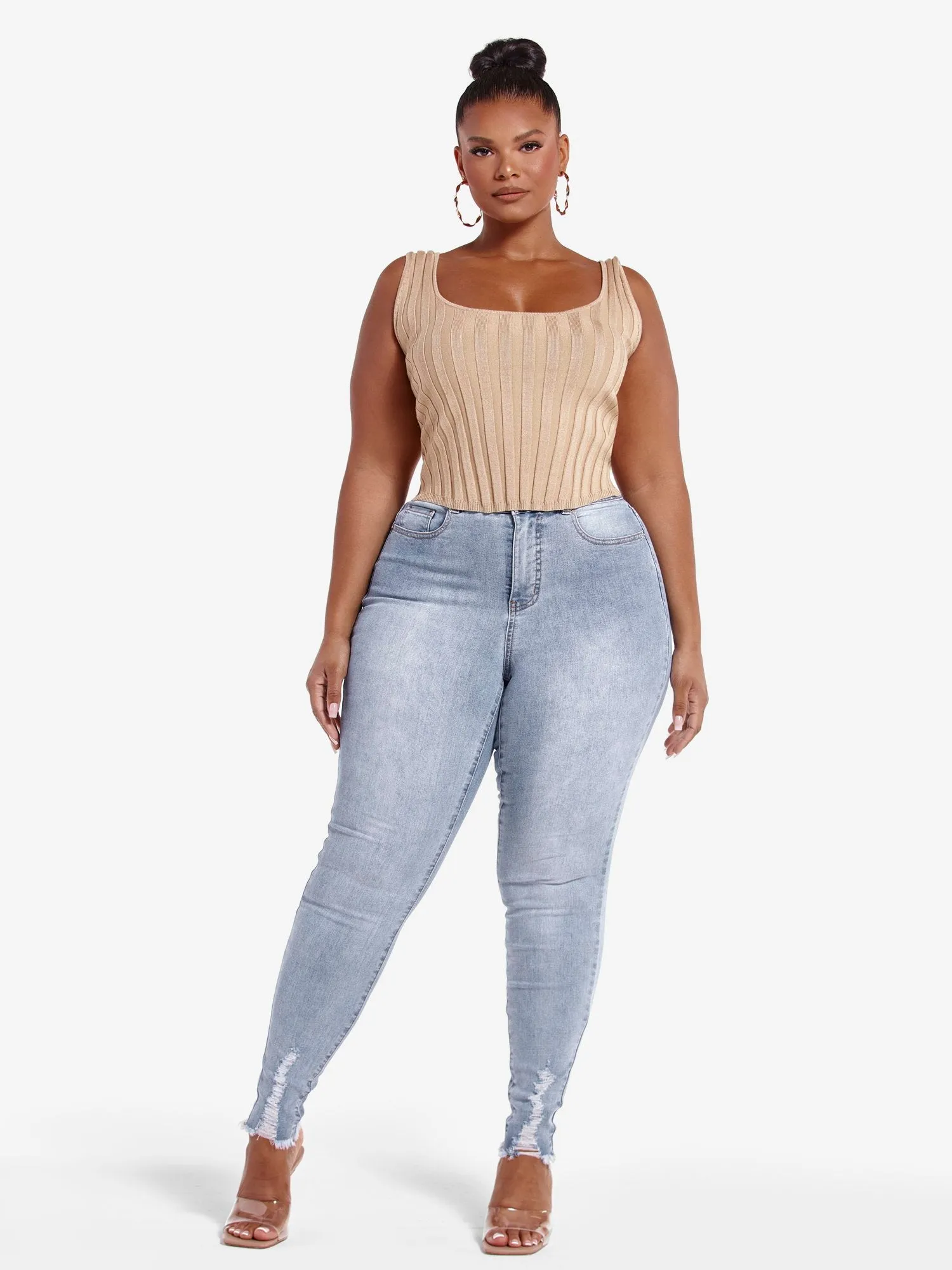 High Rise Destructed Curvy Skinny Jeans - Short Inseam