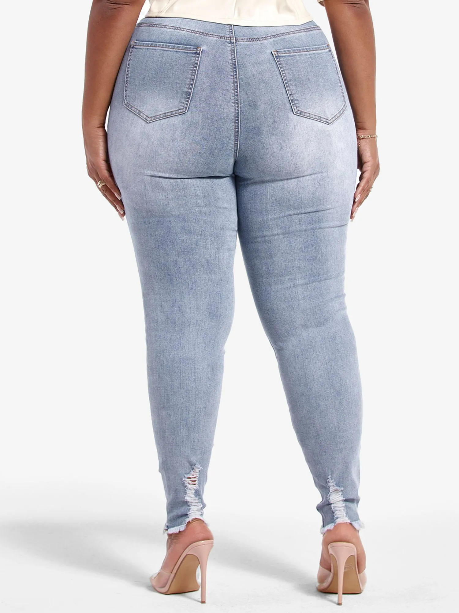 High Rise Destructed Curvy Skinny Jeans - Short Inseam