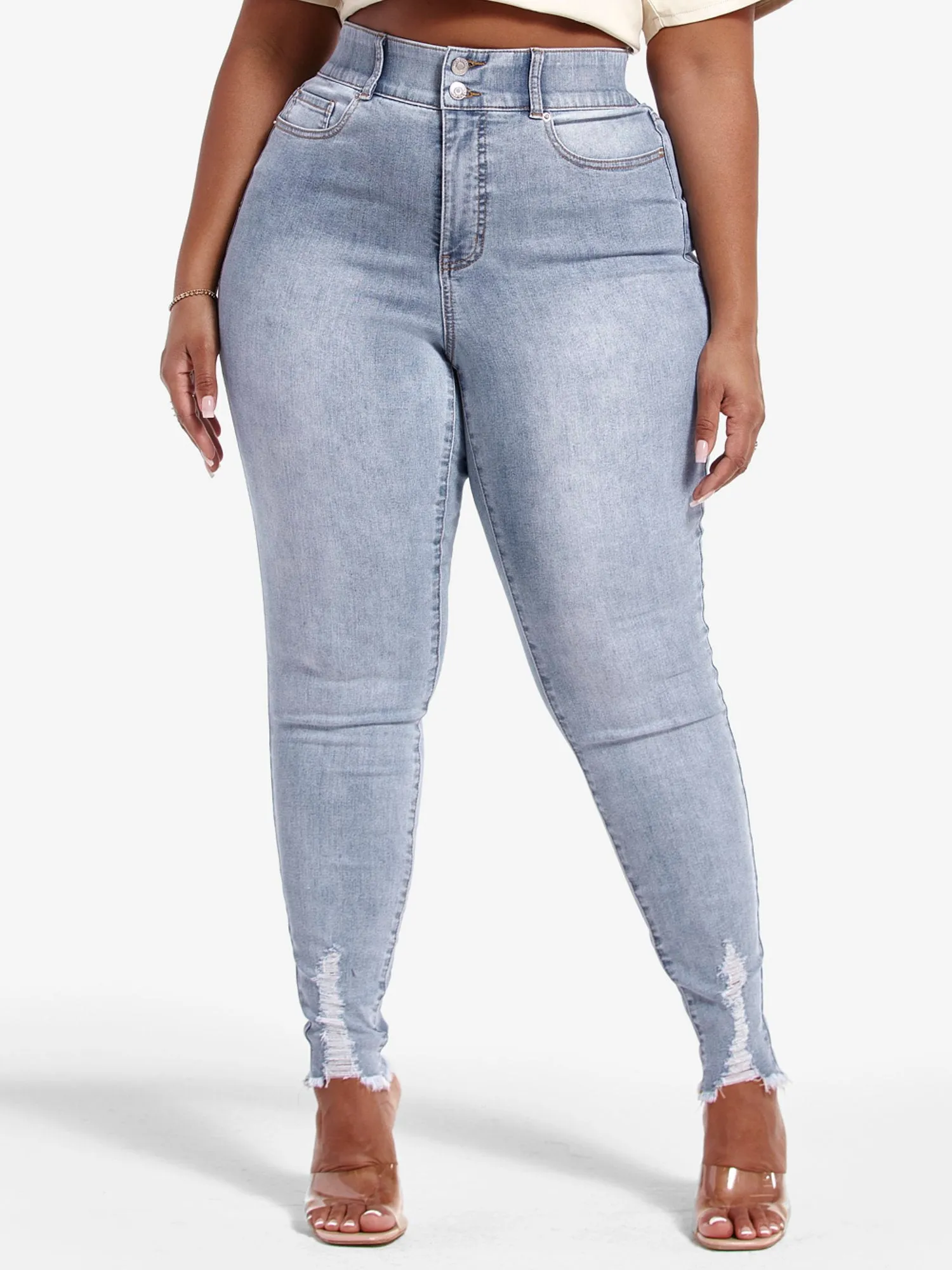 High Rise Destructed Curvy Skinny Jeans - Short Inseam