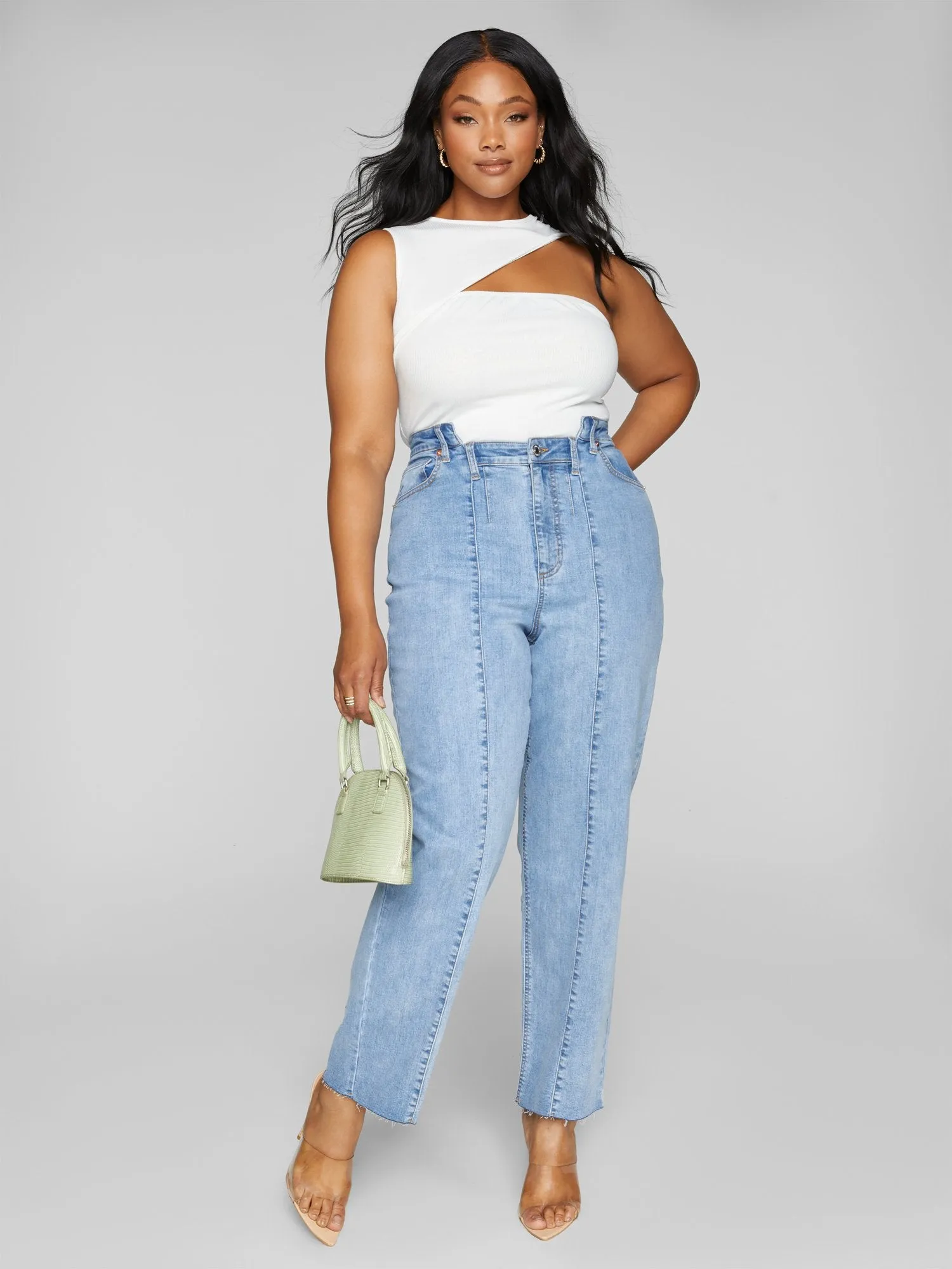 High Rise Seam Detail Relaxed Fit Jeans