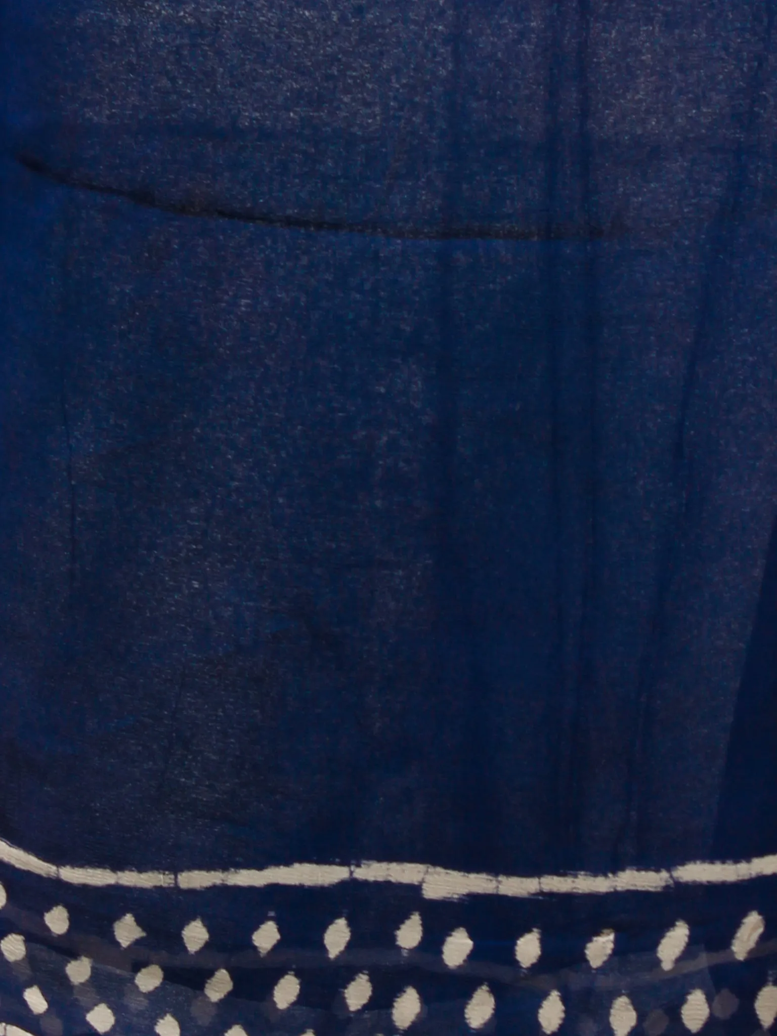 Indigo Ivory Hand Block Printed Chiffon Saree with Zari Border - S031702781