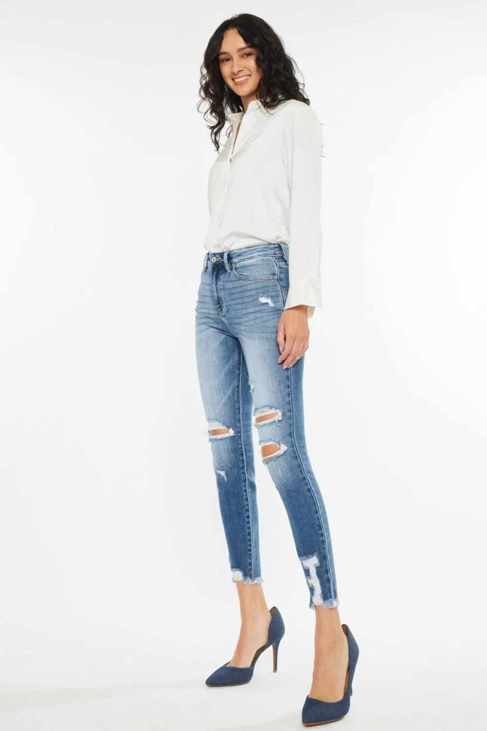 Kancan High Rise Frayed Ankle Skinny Jeans