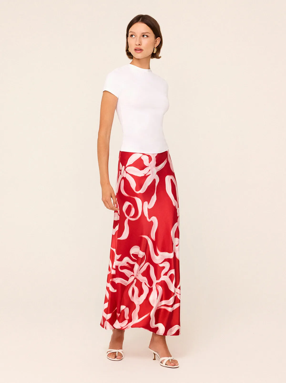 Layla Red Ribbon Print Maxi Skirt