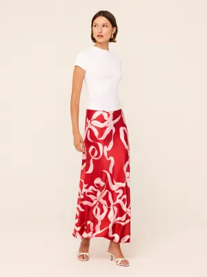 Layla Red Ribbon Print Maxi Skirt