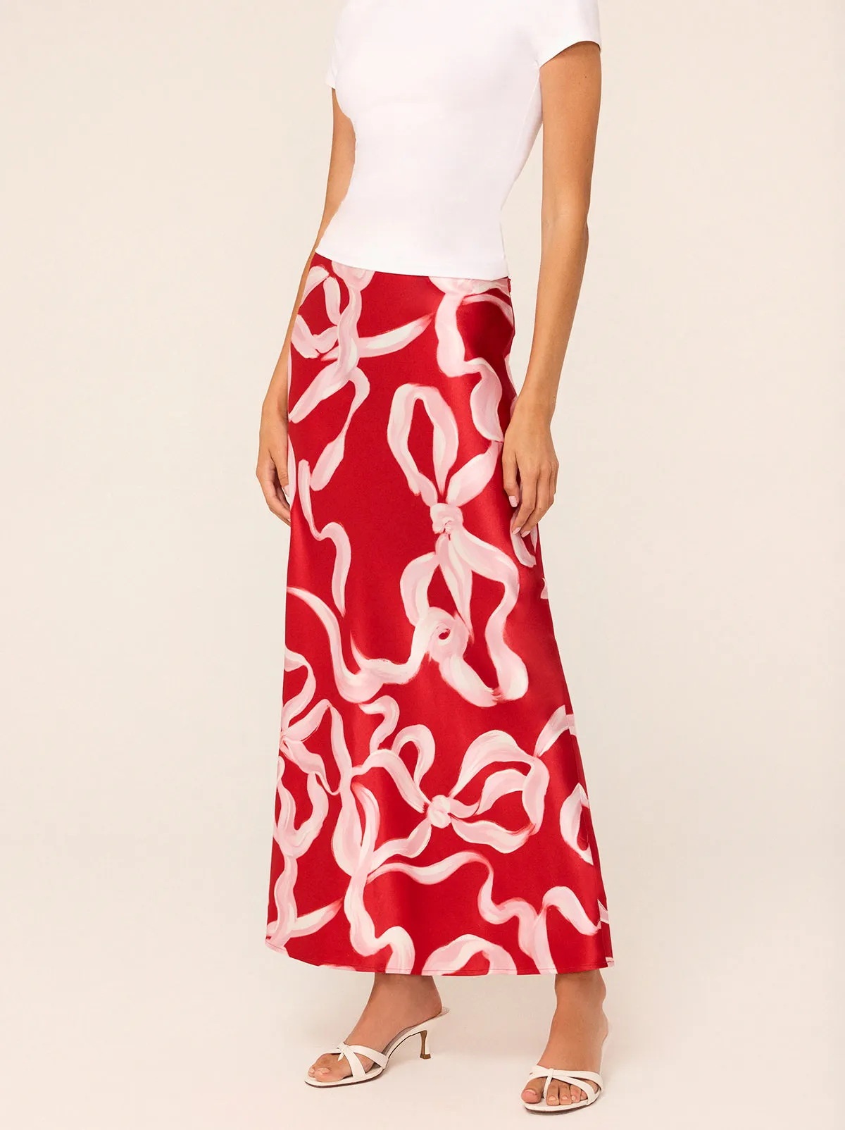 Layla Red Ribbon Print Maxi Skirt