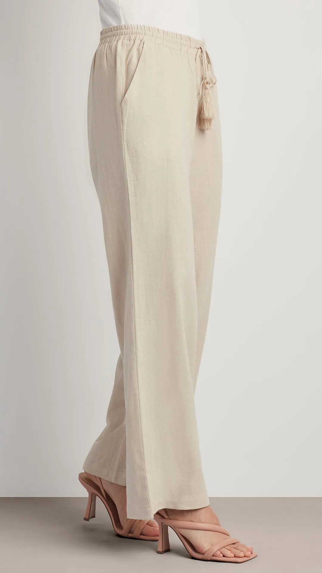 LINEN BLEND WIDE LEG DRAWSTRING PANT