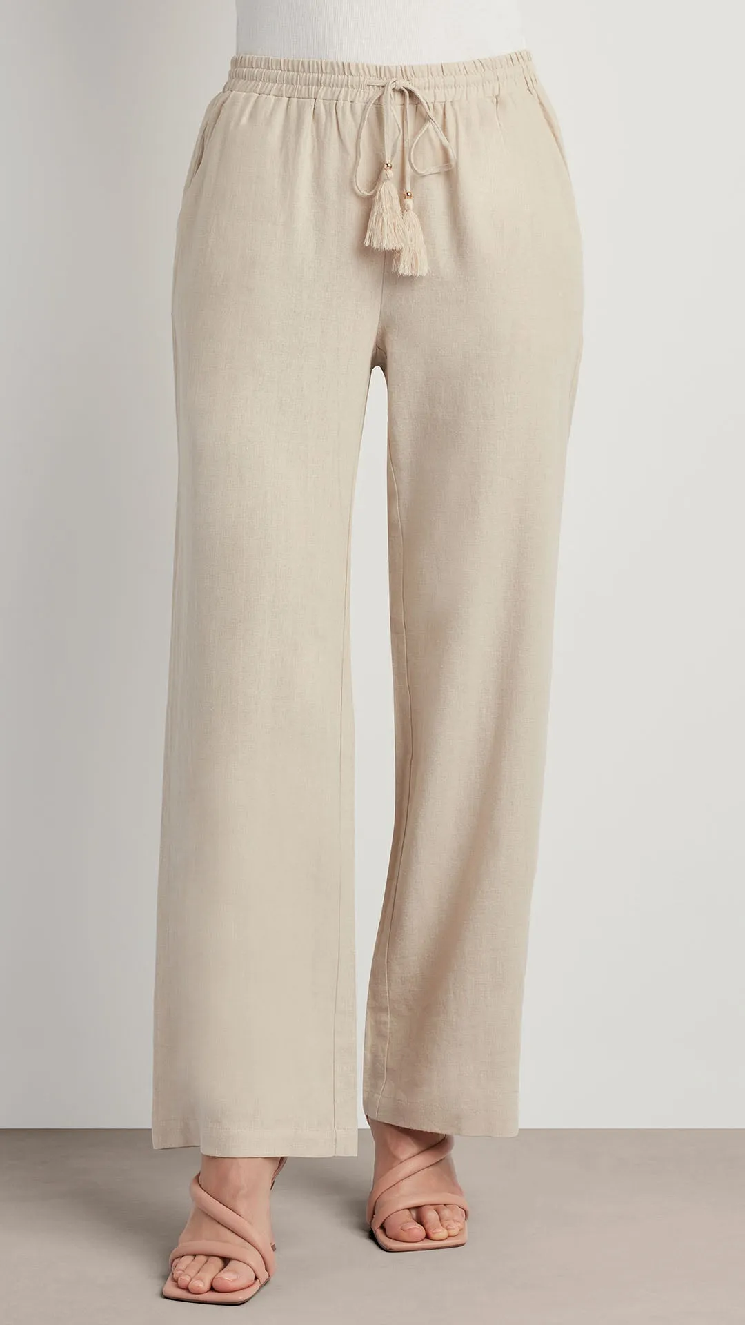 LINEN BLEND WIDE LEG DRAWSTRING PANT