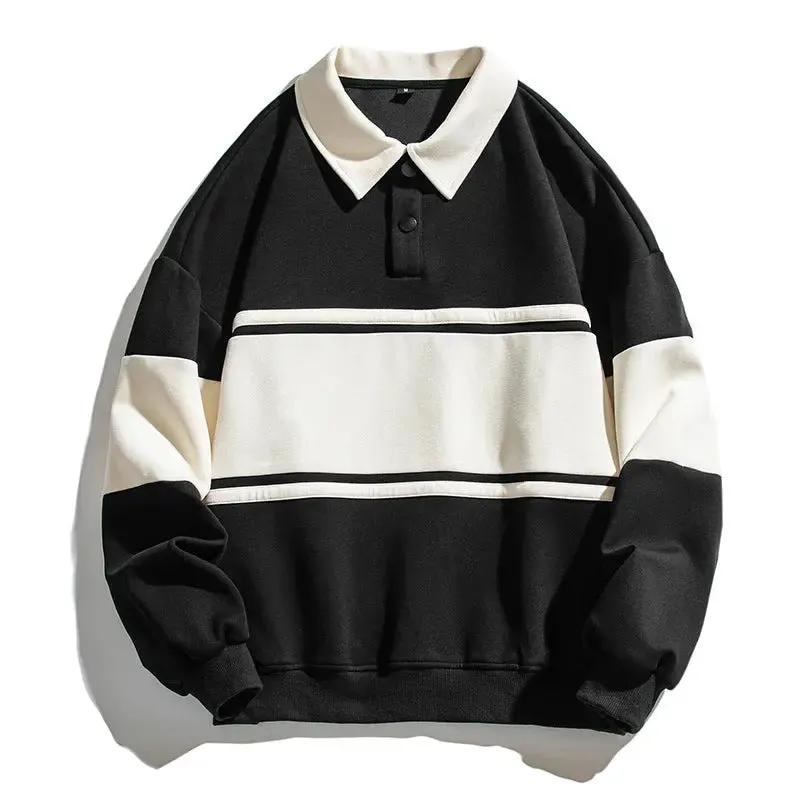 Loose Color Matching Lapel Sweatshirt