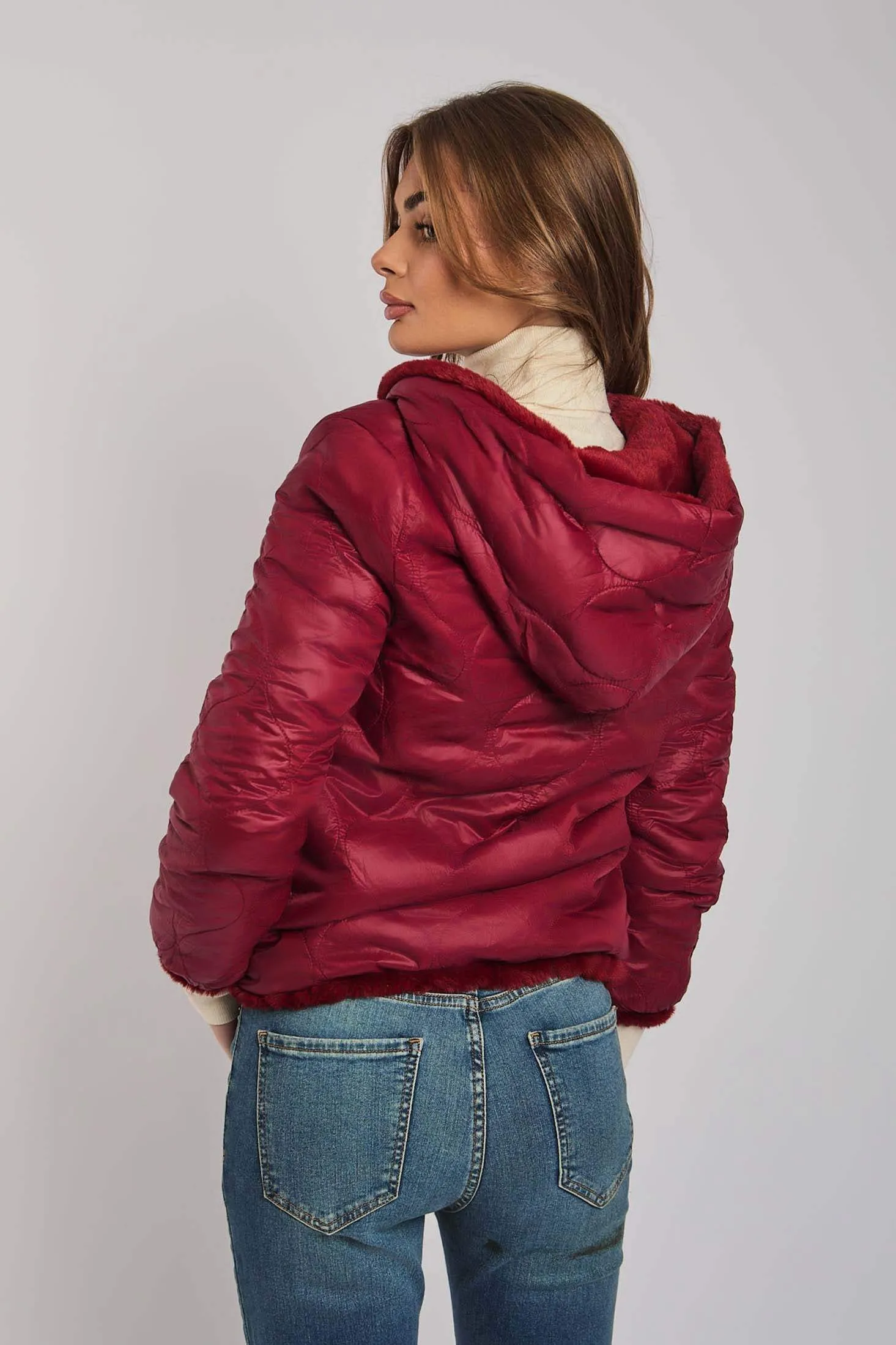 Luxurious Faux Fur Jacket Burgundy