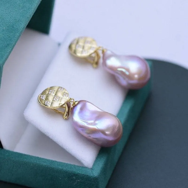 Luxurious Purple Large Baroque Pearl Earrings