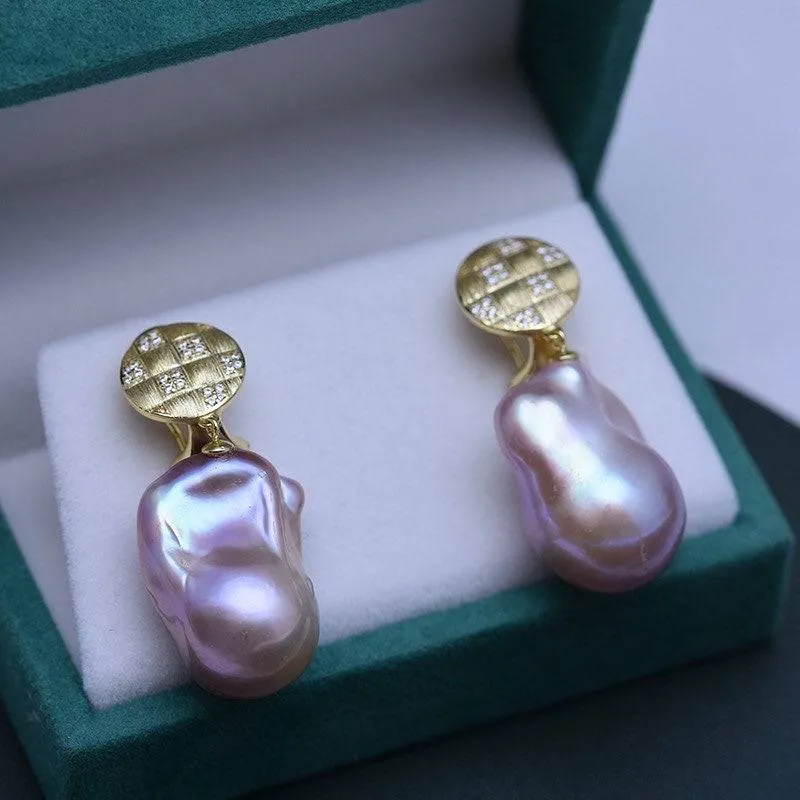 Luxurious Purple Large Baroque Pearl Earrings