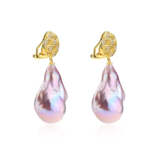 Luxurious Purple Large Baroque Pearl Earrings