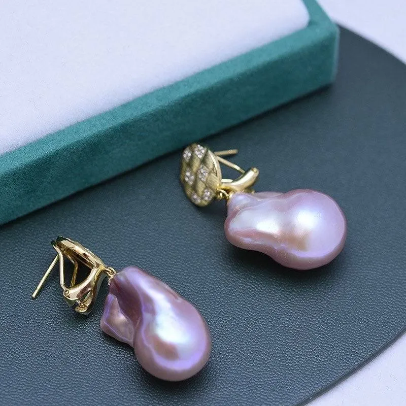 Luxurious Purple Large Baroque Pearl Earrings