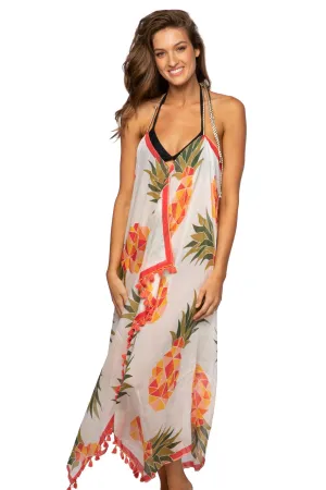 Maxi Halter Sundress Coverup  in Playful Pineapple Print