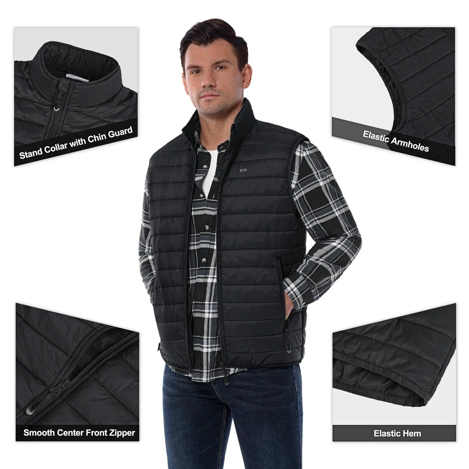 Men's 0.82 lbs Packable Weatherproof Insulated Puffer Gilet with 5 Pockets