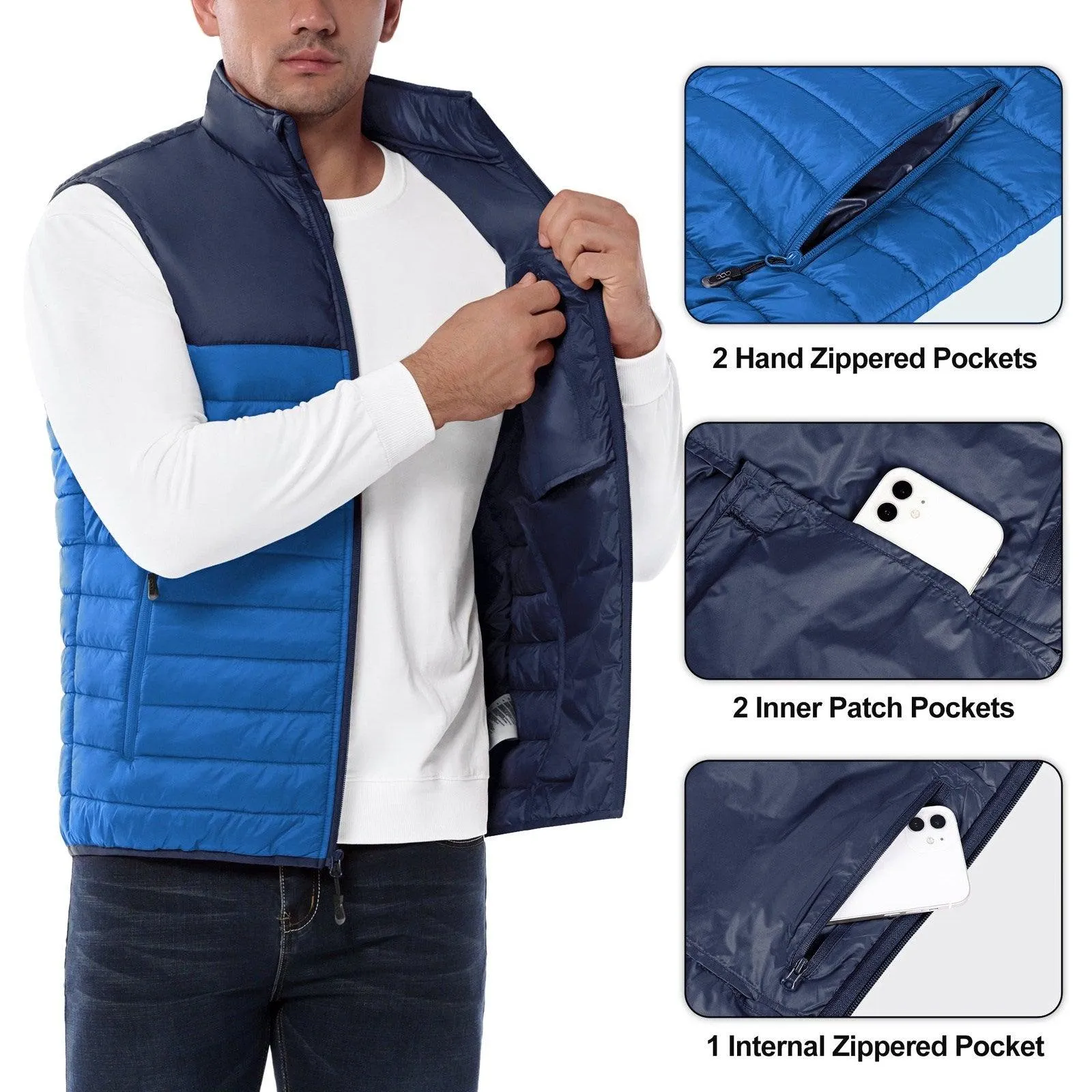 Men's 0.82 lbs Packable Weatherproof Insulated Puffer Gilet with 5 Pockets