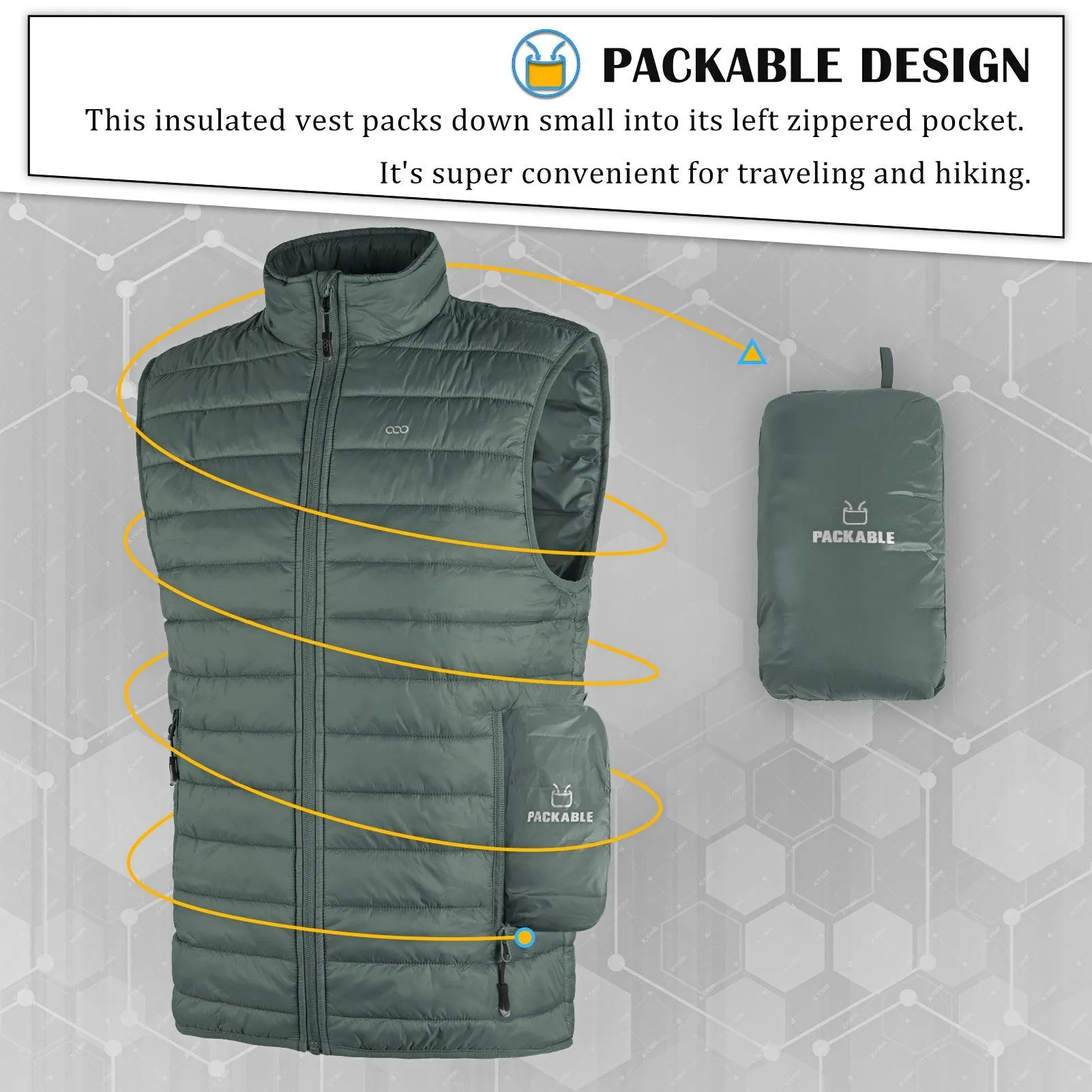 Men's 0.82 lbs Packable Weatherproof Insulated Puffer Gilet with 5 Pockets