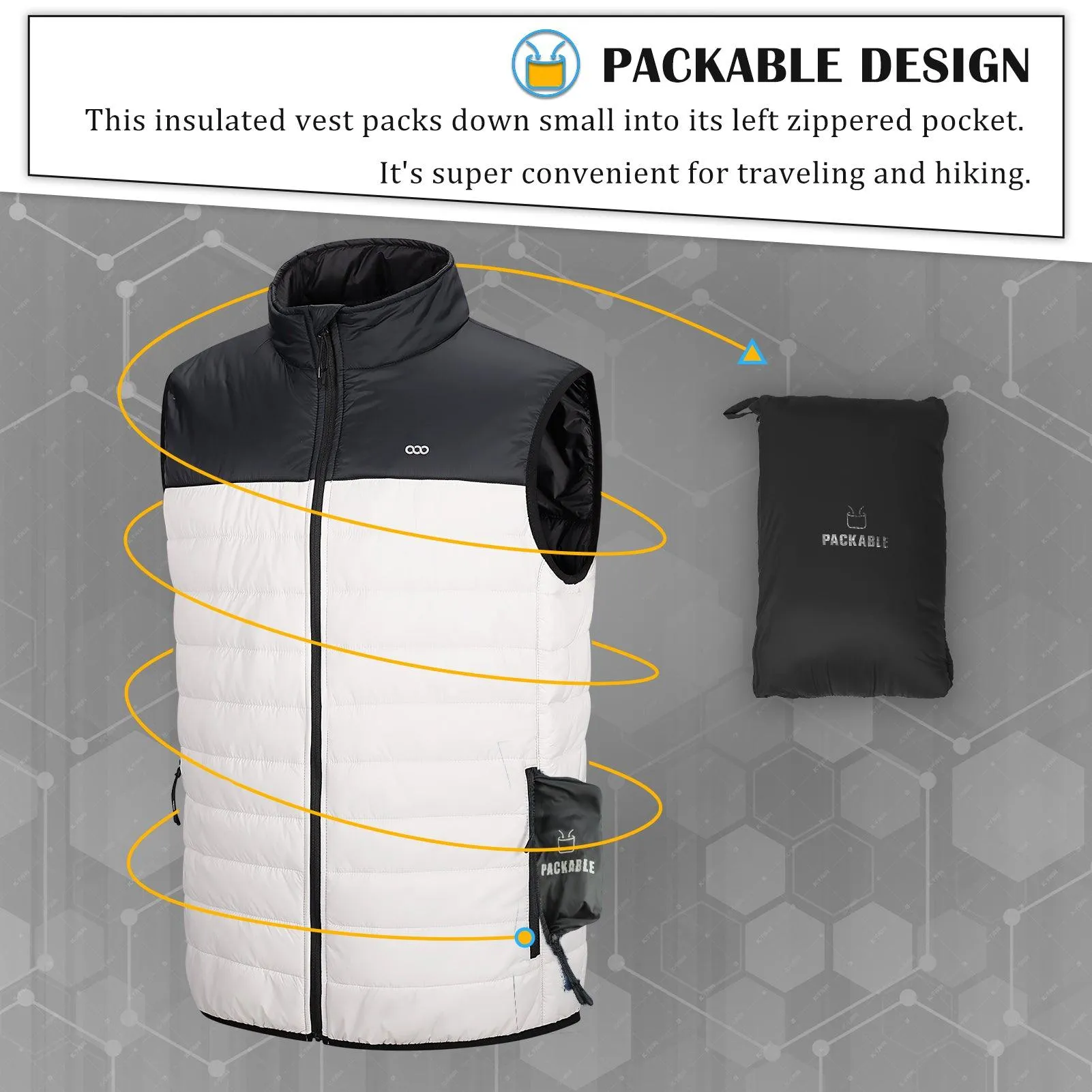 Men's 0.82 lbs Packable Weatherproof Insulated Puffer Gilet with 5 Pockets