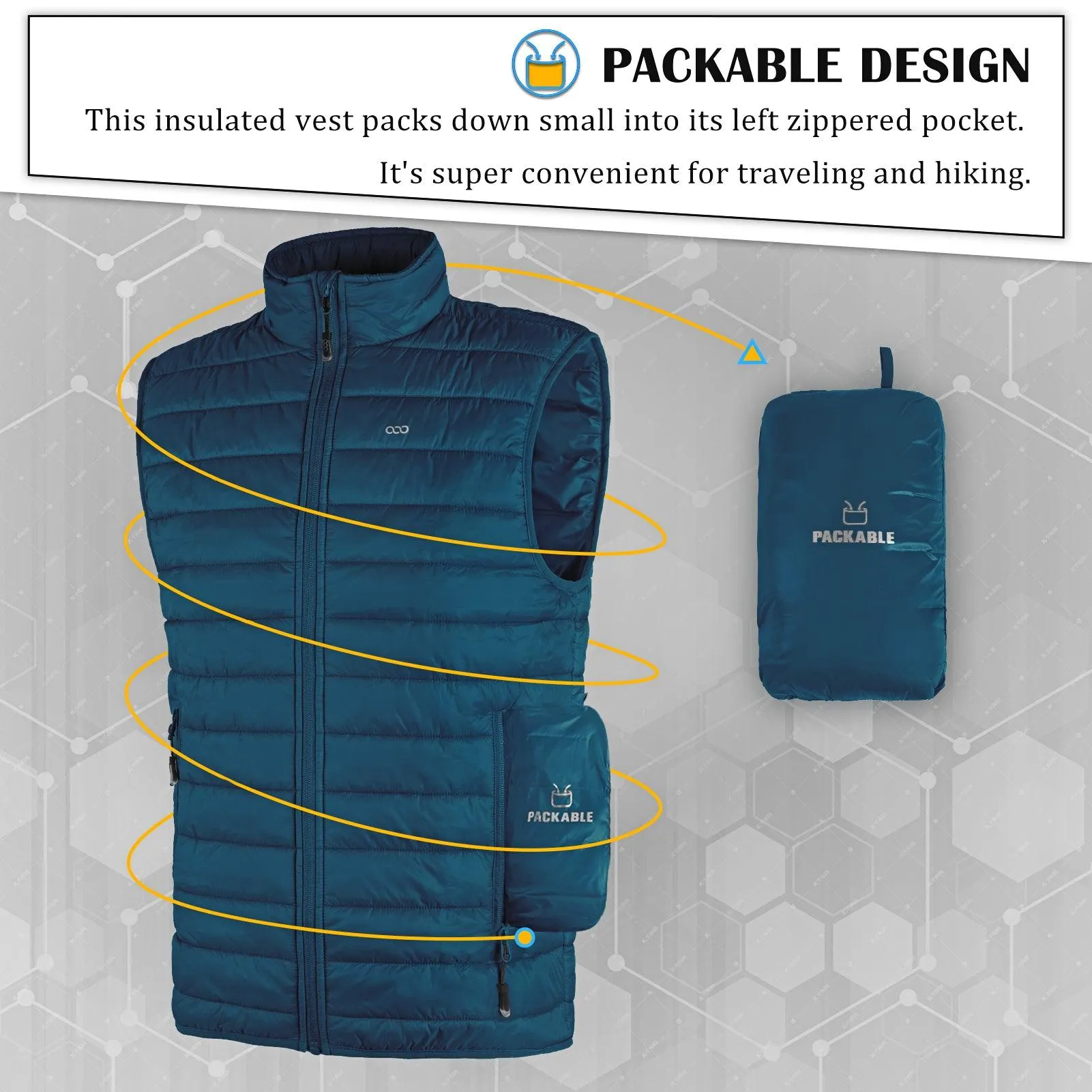 Men's 0.82 lbs Packable Weatherproof Insulated Puffer Gilet with 5 Pockets