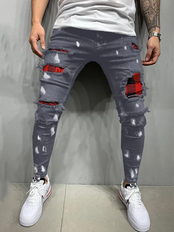 Men's Fashion Mid Waist Ripped Slim Jeans