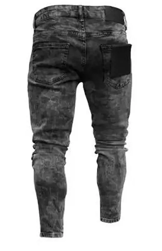 Men's Fashion Mid Waist Ripped Slim Jeans