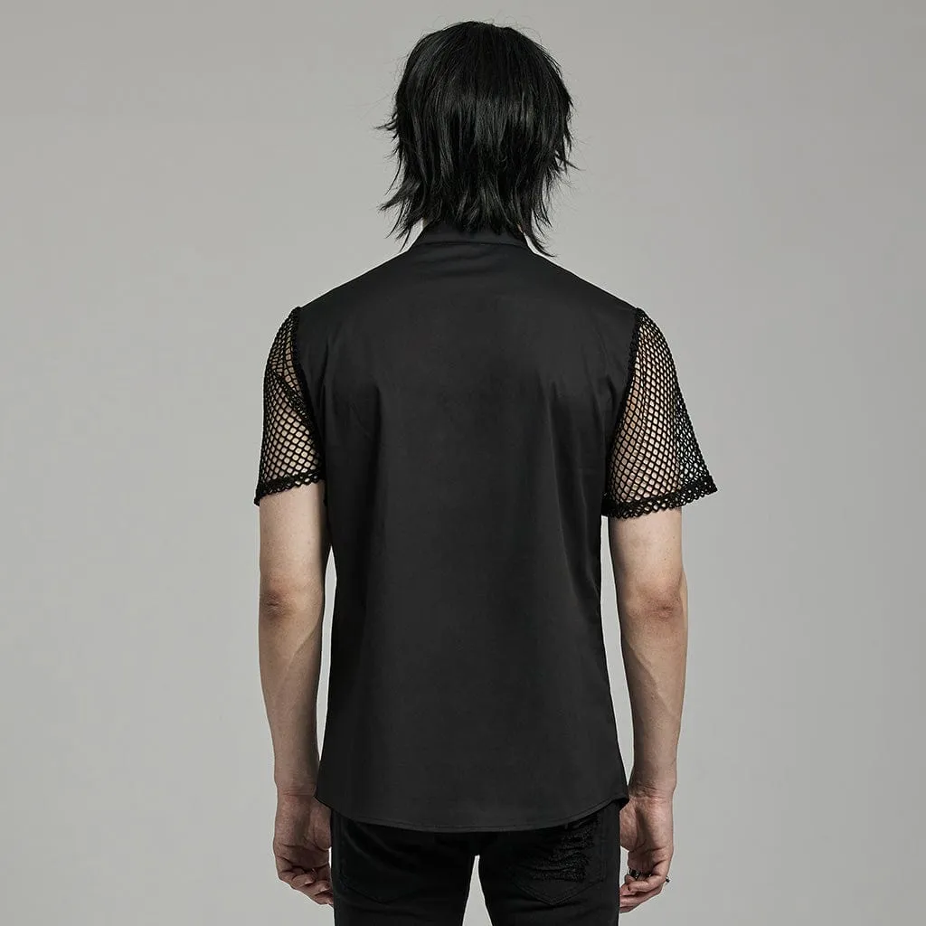 Men's Punk Big-pocket Mesh Splice Shirt