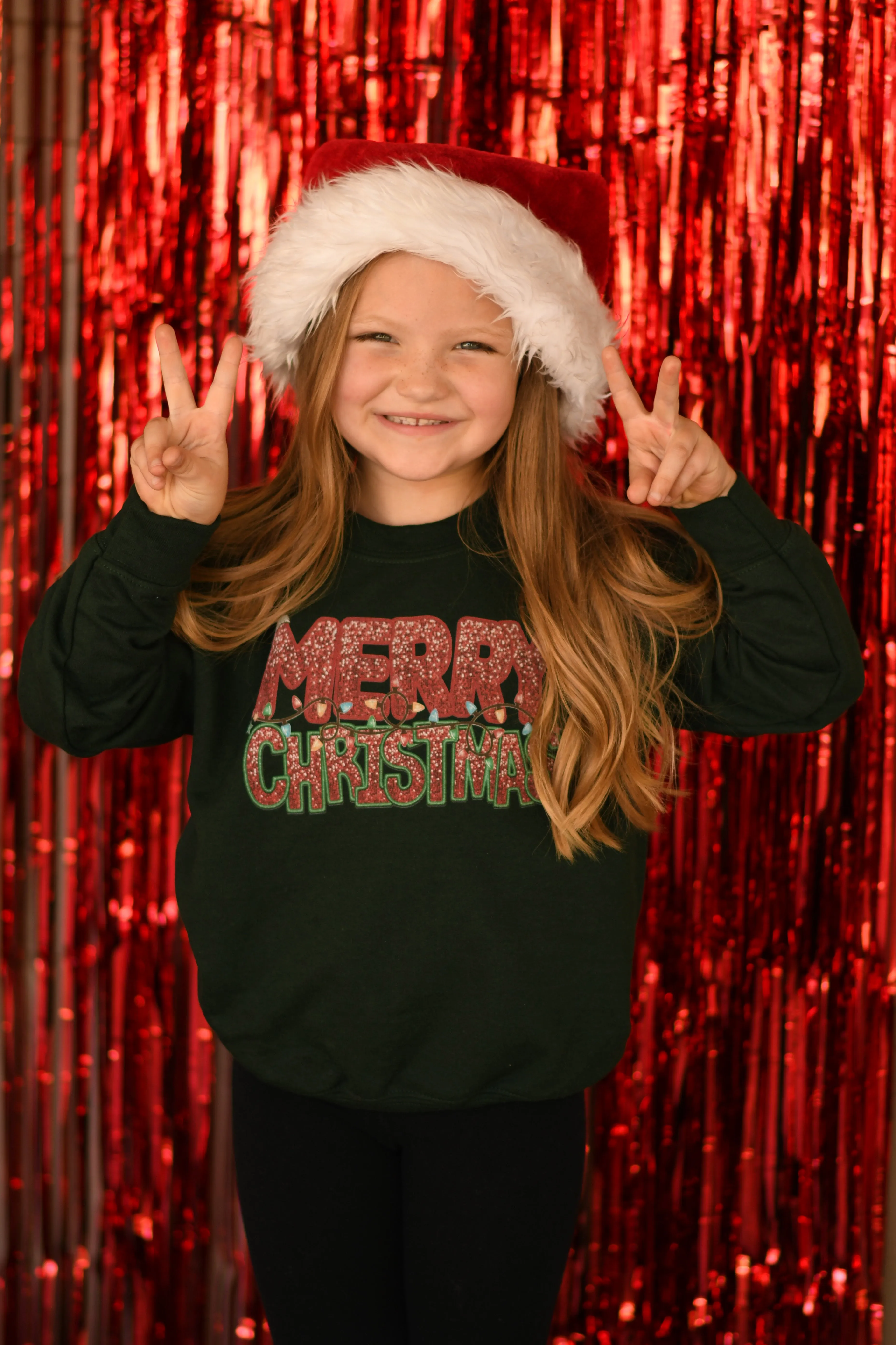 Merry Christmas Lights Faux Glitter Sweatshirt - Youth and Adult