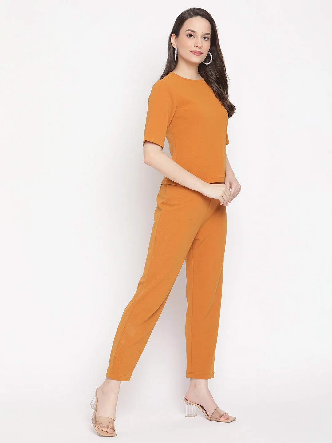 Mustard Solid Tonal Top And Pant Set