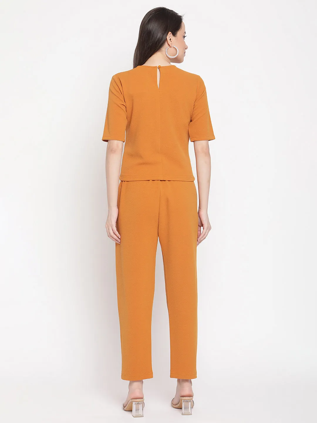 Mustard Solid Tonal Top And Pant Set