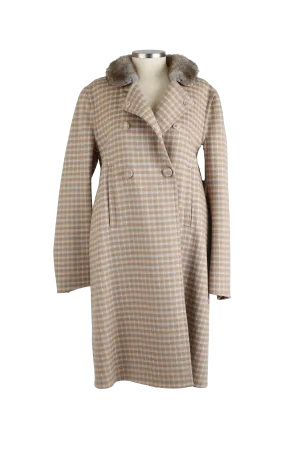 Plaid Wool Dress Coat W/ Mink Fur Collar