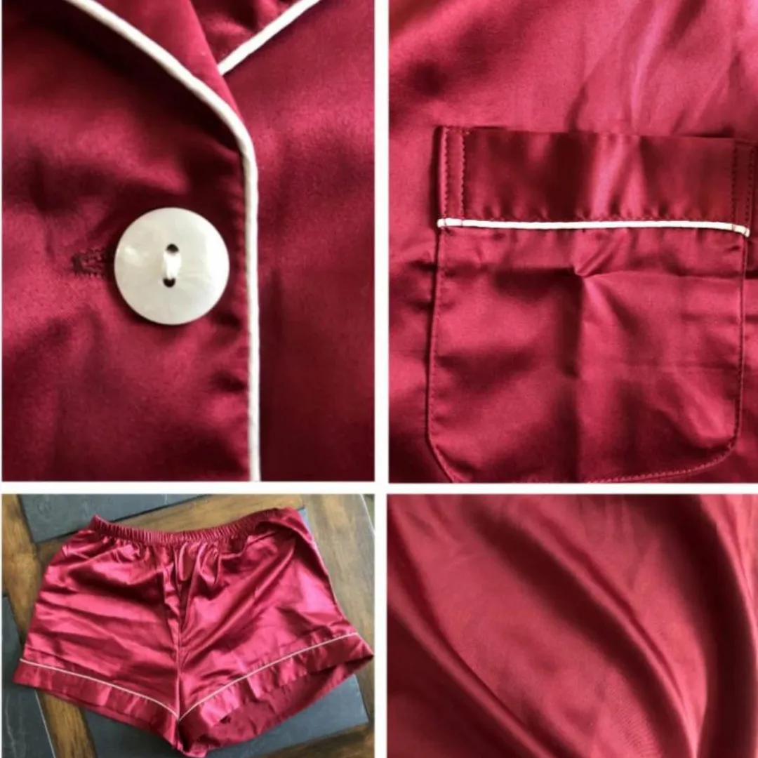 Satin Pajamas Short Set (Plain or Customizable on front pocket)