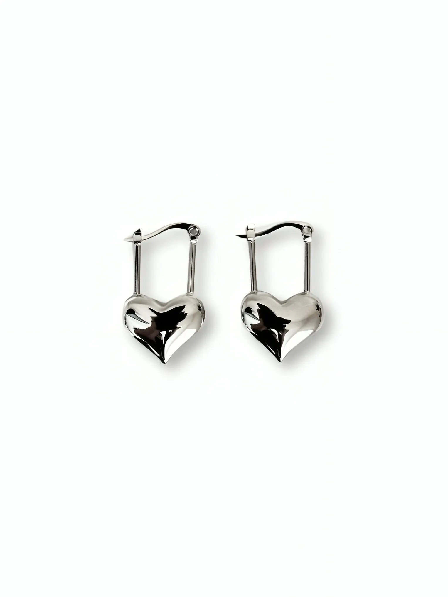 Silver Heart Lock Earrings