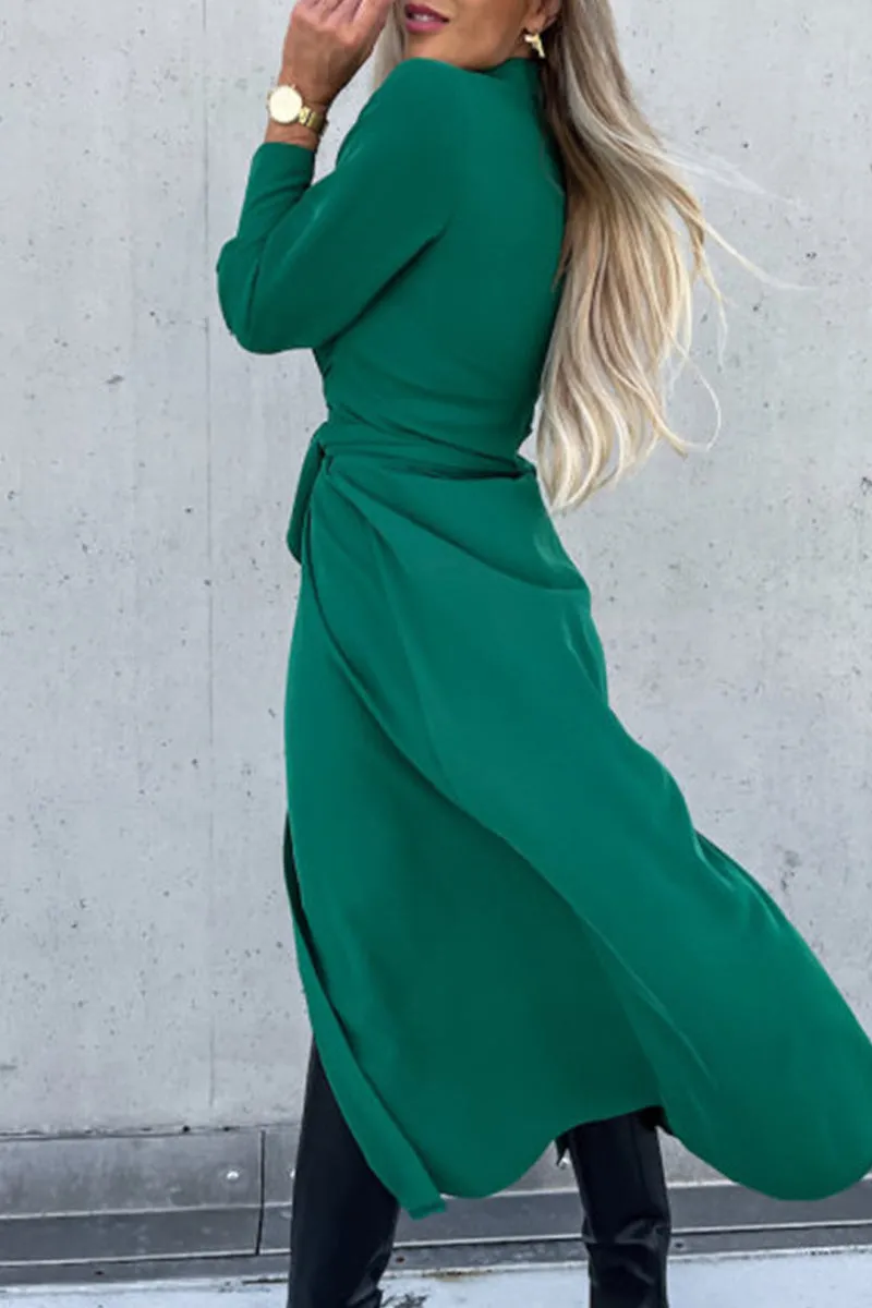 Single Breasted Tie Waist Midi Shirt Dress