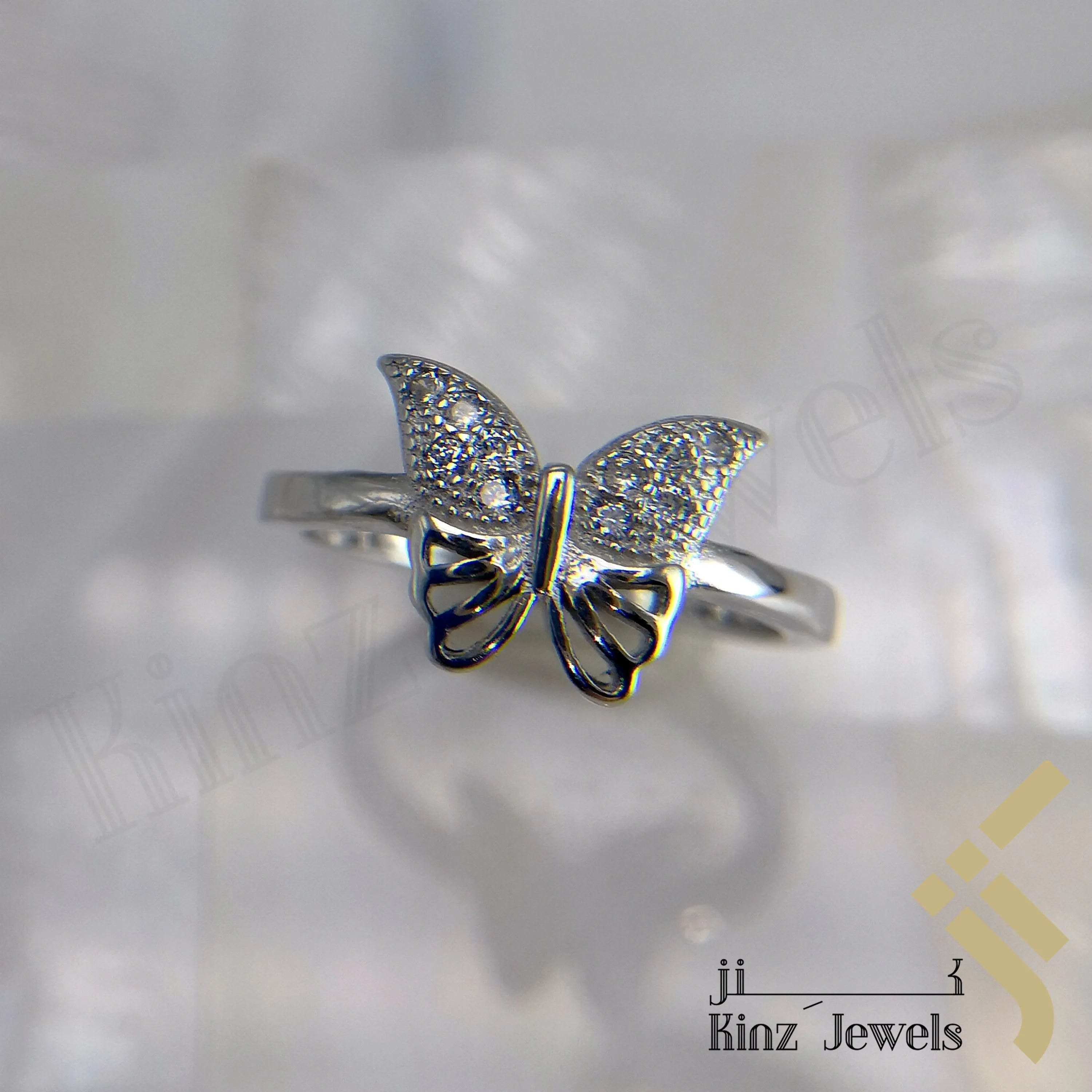 Sterling Silver Rhodium Vermeil Butterfly Zircon Wings Ring