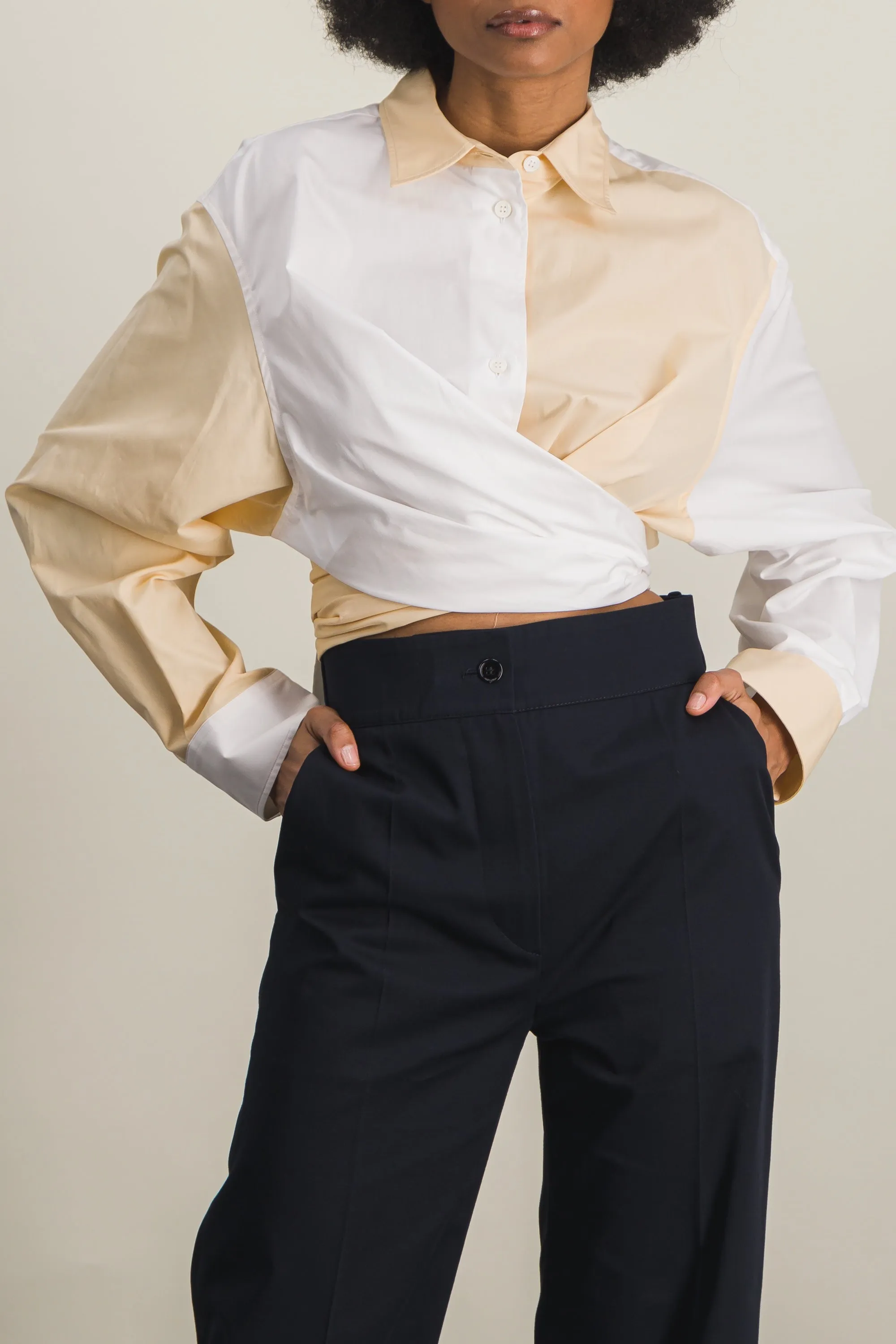 Two-tone asymmetric organic cotton shirt