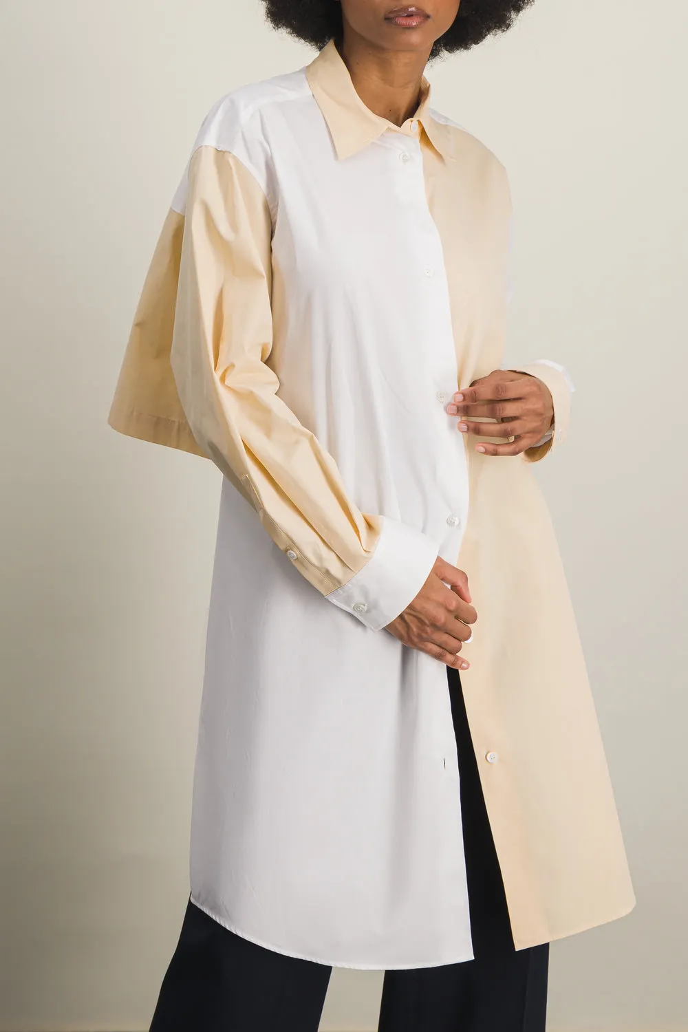 Two-tone asymmetric organic cotton shirt