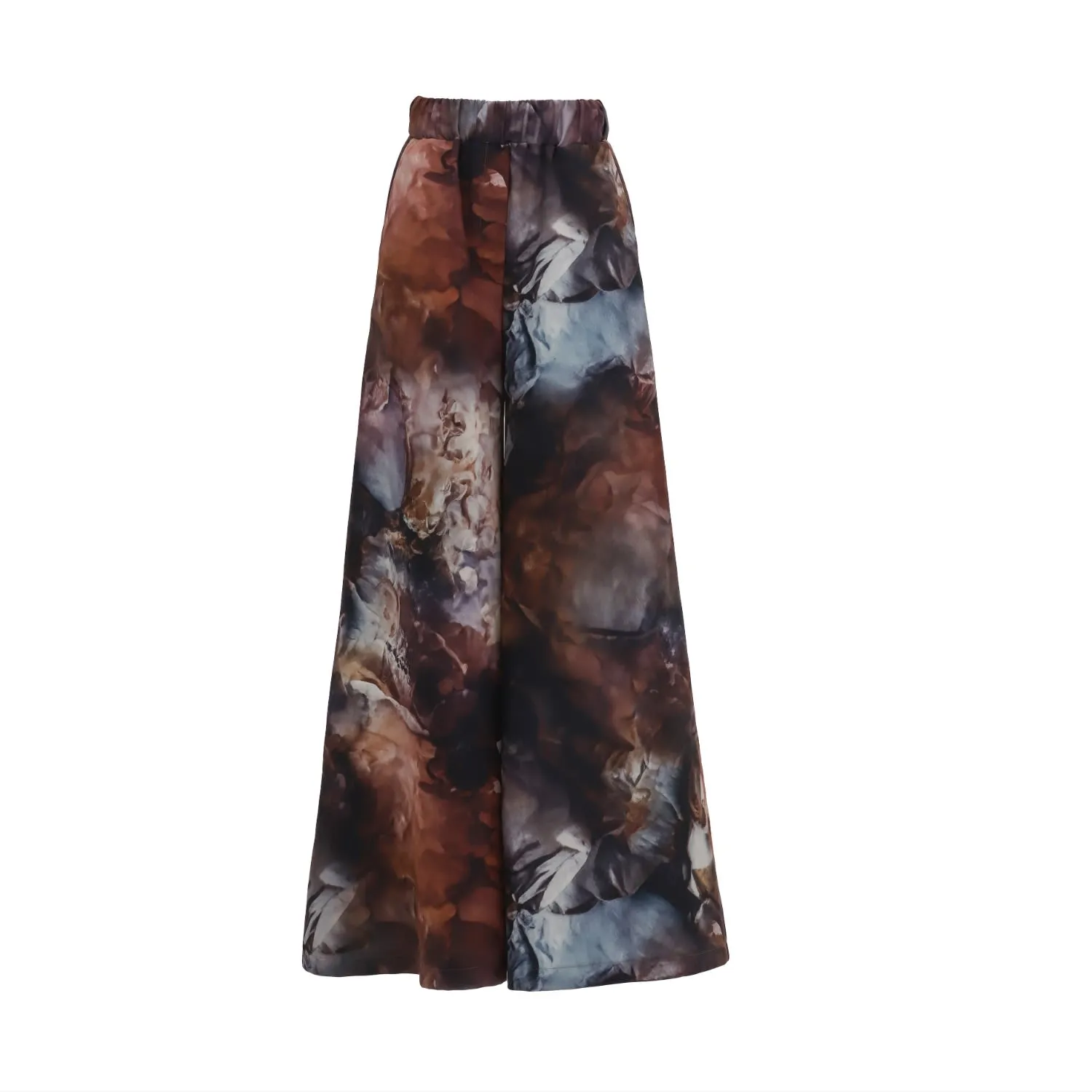 Wide-Leg Abstract Brown Print Trousers