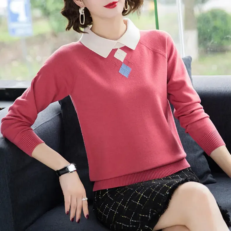 Winter Assorted Colours Lapel Knitwear Women Sweater